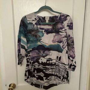 Chico's Purple Graphic 3/4 Sleeve Tunic Top